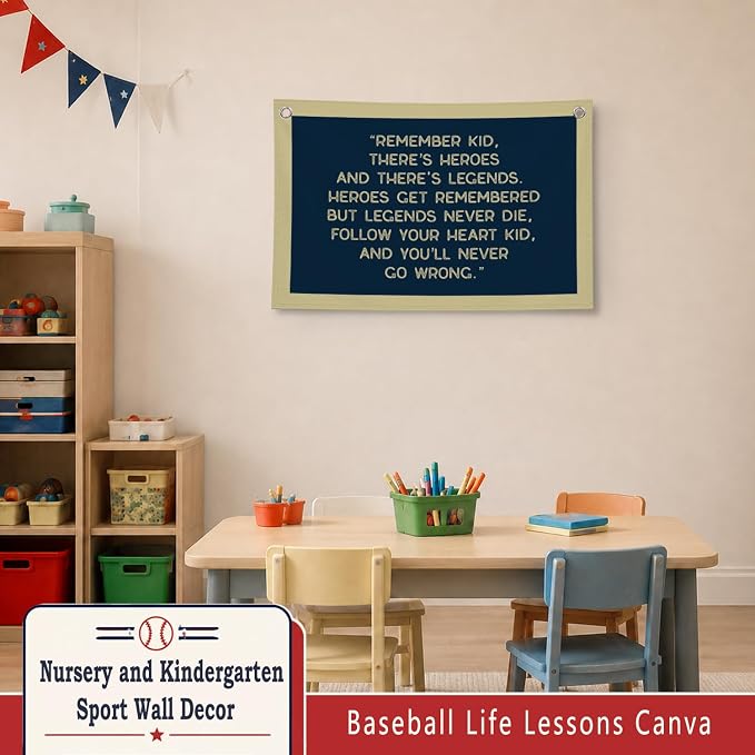 Vintage Baseball Wall Decor for Boys Room, Inspirational Sports Quote Canvas Banner, Retro Baseball Nursery Wall Art for Bedroom Playroom,Baby Shower Gifts,30x20 Inch(Bule and Yellow)
