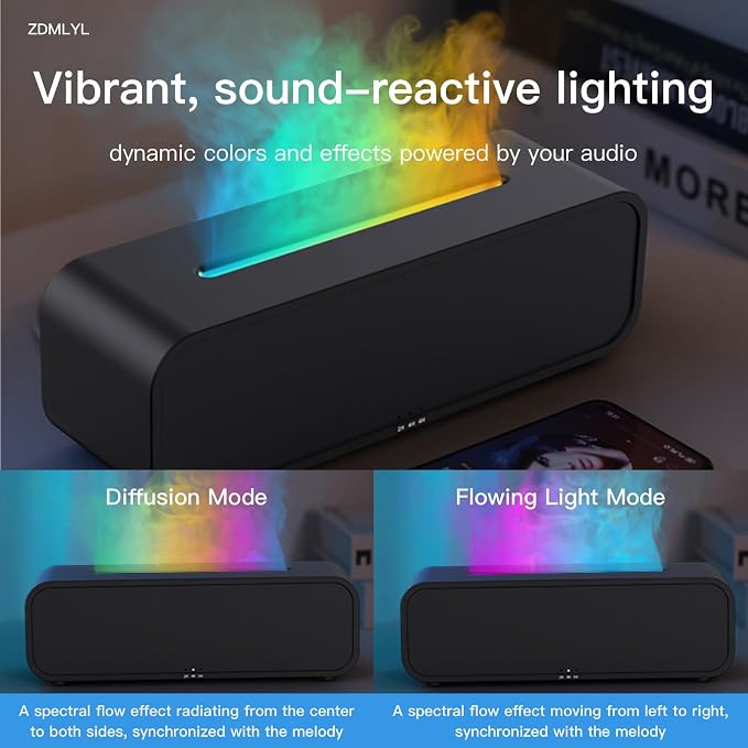 Sound Reactive Flame Aromatherapy Diffuser, 250ml Essential Oil Humidifier with Music Sync Lighting, 7-Color Flame Effects, Remote Control, Timer & Auto Shut-Off for Home, Bedroom, Yoga (Black)