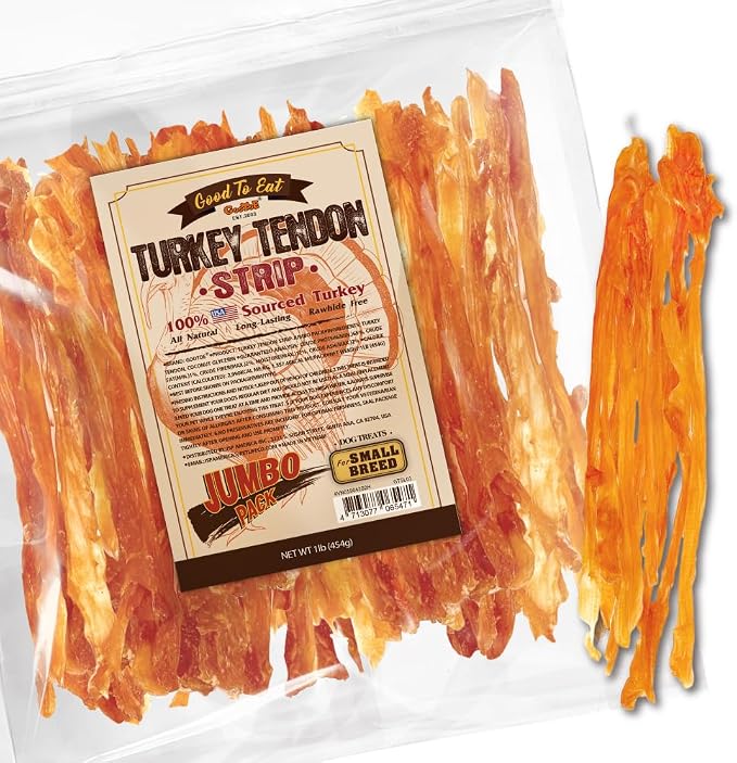 Gootoe Turkey Tendons for Dogs, Treats for Small Breeds, Strips, 1 lb