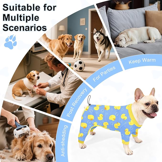 Bienbee Dog Pajamas, 4 Pack Adjustable Onesies for Small to Large Dogs L | Dog Shedding Suit with Soft Fabric, Breathable & Stretchy, and Adjustable Back Length for Sleeping Lounging and Daily Use