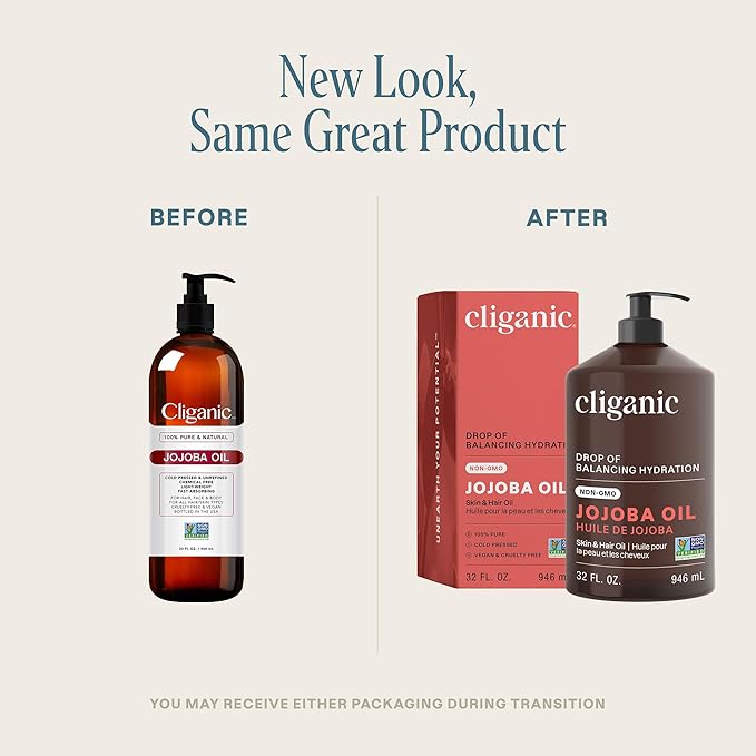 Cliganic Jojoba Oil Non-GMO, Bulk | 100% Pure for Skin, Hair & Face, Cold Pressed Natural Hexane Free - Hair Relaxer (32 oz)