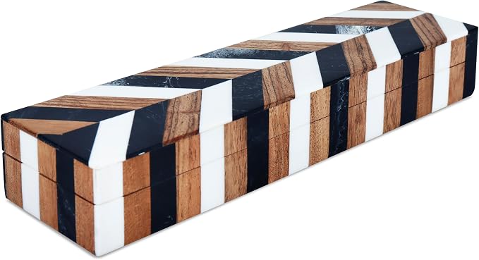Handicrafts Home Slim Decorative Storage Box with Lid Wooden Entryway Organizer Key Holder Box for Hallway Console Table – Natural Wood Resin Inlay Marquet Cosmo Collection- 10x2.5x1.5