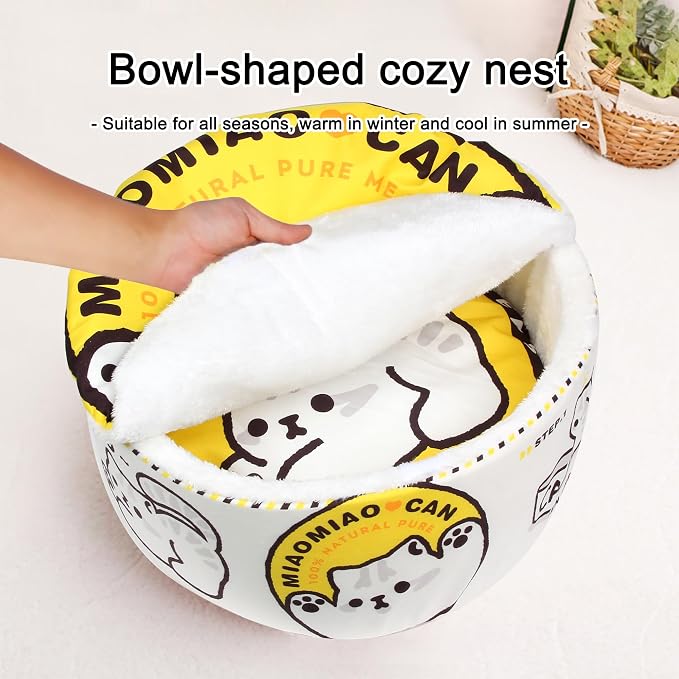 寵幸 Ramen Noodle Cat Bed, Soft Warm Washable for Cats Dogs | Creative Pet Nest, Indoor Use, Removable Cushion, Multi-Size Fit, Dog & Cat Dual Use