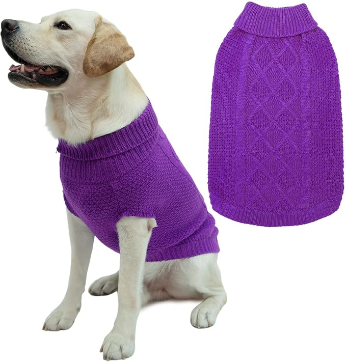 Mihachi Turtleneck Dog Sweater - Winter Coat Apparel Classic Cable Knit Clothes with Leash Hole for Cold Weather, Ideal Gift for Pet in New Year