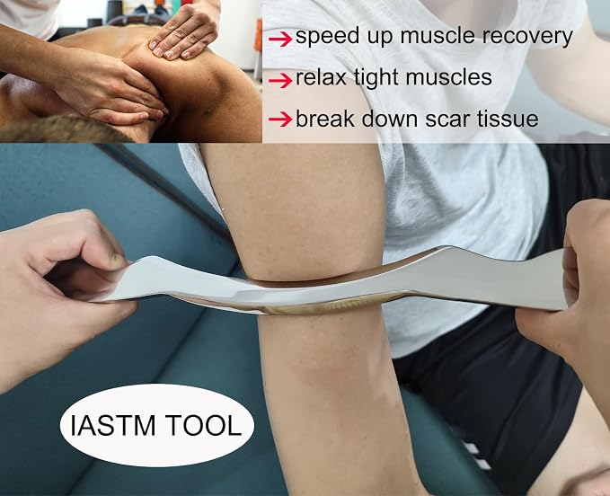 Muscle Scraper Stainless Steel Gua sha Scraping Massage Tool IASTM Tools Great Soft Tissue Mobilization Tool 14 inch Long bar(Double Edge)