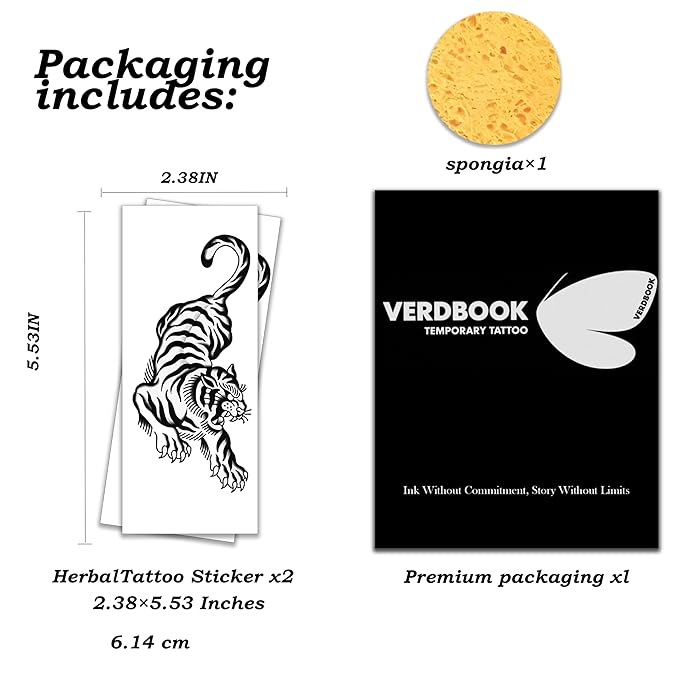 Waterproof Temporary Tattoos: 2-Sheet Tattoo Kit with Realistic Body Stickers, Semi-Permanent Tattoos for Adults Lasting 7-15 Days – Safe for Men & Women, Tiger Tattoo Pattern