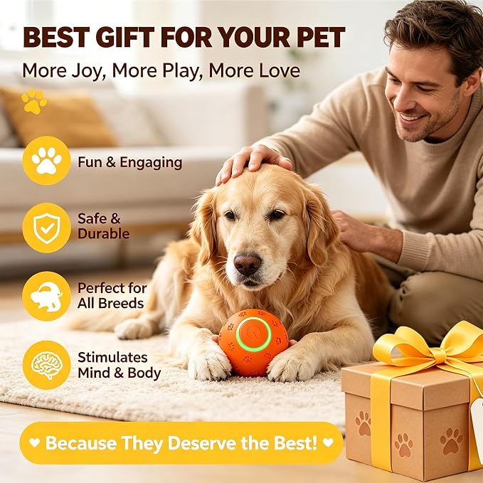 Interactive Dog toys, Smart Dog ball, E-TPU Material Automatic Moving, Bouncing, Vibrating ball Durable Duraspin Design for Aggressive Chewers.Keeps Dogs Busy and Entertained.Suitable for all dogs