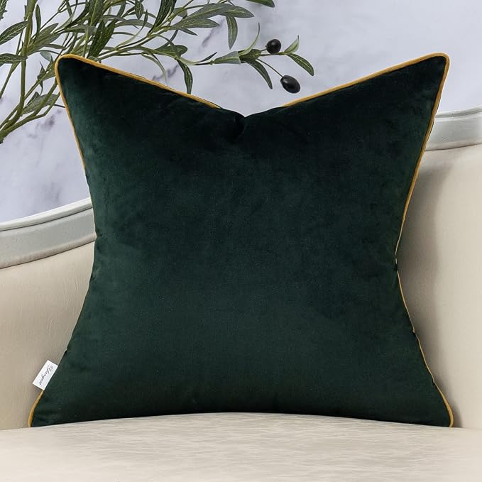 Green Square Throw Pillow Cover Wavy Velvet Cushion Cover Modern Zippered Pillowcase for Sofa Couch Bedroom Living Room Chair, 18 x 18 Inch