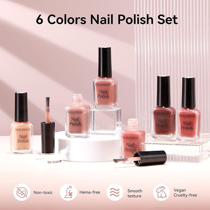Jelly Nude Nail Polish Set 6 Colors Neutral Beige Nude Rose Pink Brown Sheer Pink Jelly Nail Polish, Quick Dry, Non-Toxic, Rich in Castor Oil, Professional Nail Art DIY Gift