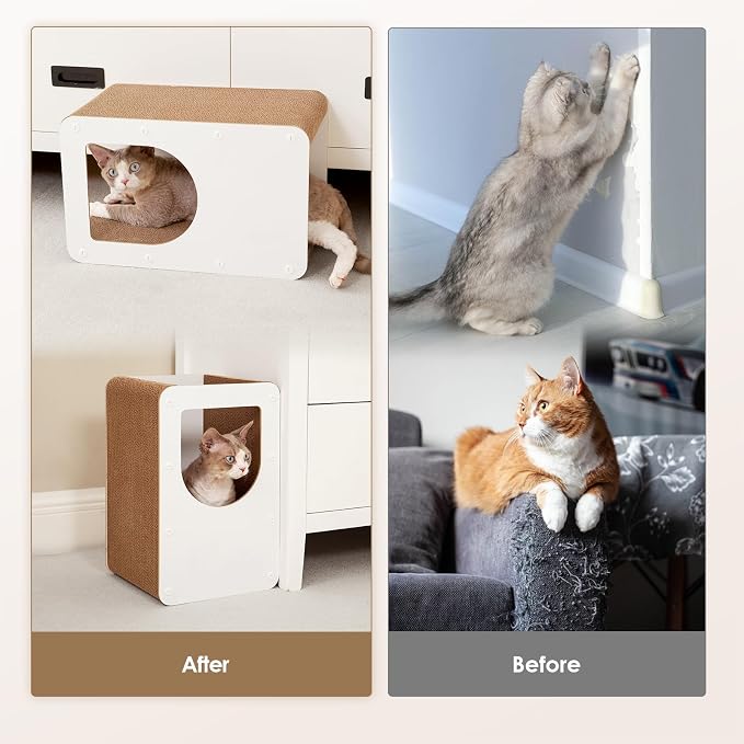 EHEYCIGA Cardboard Cat Scratcher House, 17-Inch Cat Scratch pad, White | Cat Scratching Board for Indoor Kitten Cats, High-density Corrugated Paper, Multi-function, Anti-scratch, Easy Install