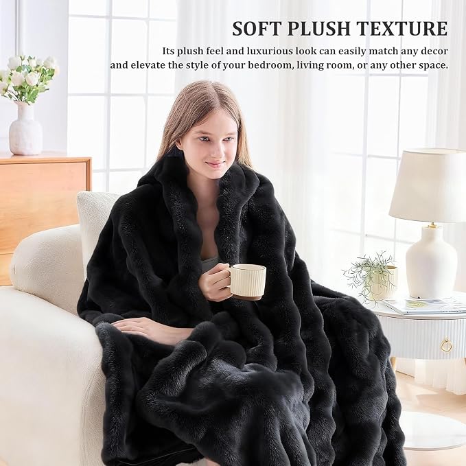 Faux Fur Twin Blanket for Couch, 1000 GSM Cozy Fuzzy Fluffy Soft Plush Thick Bubble Sherpa Blanket for Sofa Bedroom Living Room, Mothers Day Birthday Gifts for Women Home Decor