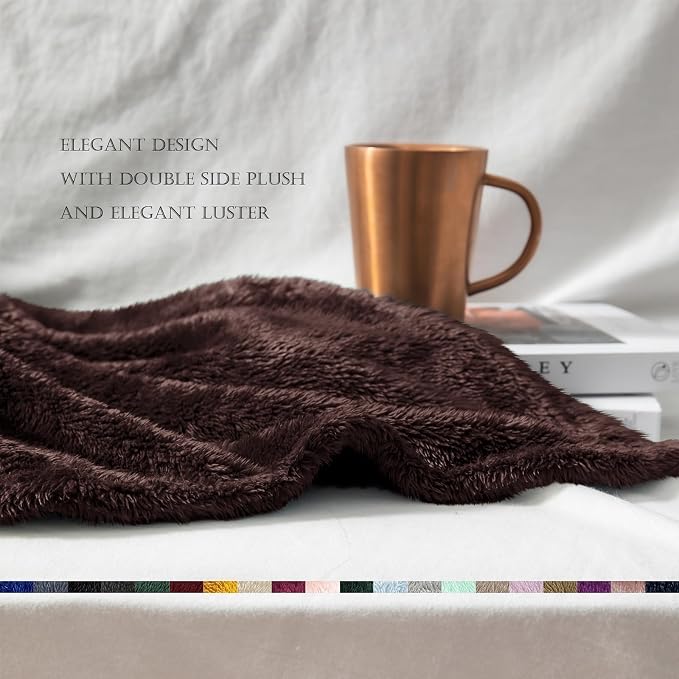 Exclusivo Mezcla Fuzzy Plush Fleece Bed Blanket Queen Size, Coffee | 90x90 Inches, Super Soft and Cozy Bed Blanket, Fluffy Decorative Bedding for Livingroom, Bedroom, All Season