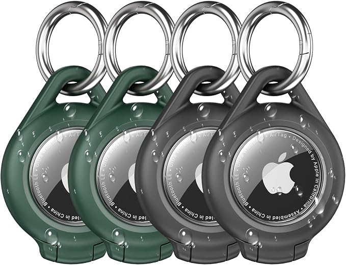 typecase IP67 Waterproof AirTag Holder, 4-Pack Keychain Case, Black/Green | Compatible with Apple AirTag 1st/2nd Gen, ABS + PC shell, 4 clips for keys, luggage, bags & pet collars, AirTag not included
