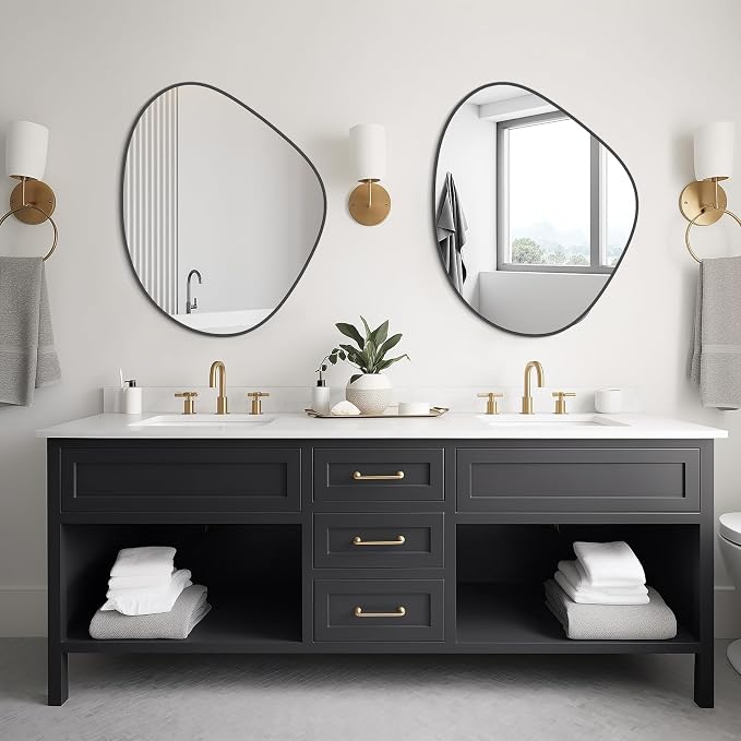 Asymmetrical Mirror, Irregular Wall Mirror for Bathroom, Abstract Wall Mirrors Decorative for Bedroom Living Room Entryway Hall, Mirrors for Wall Decor 28" H x 23" W, Black