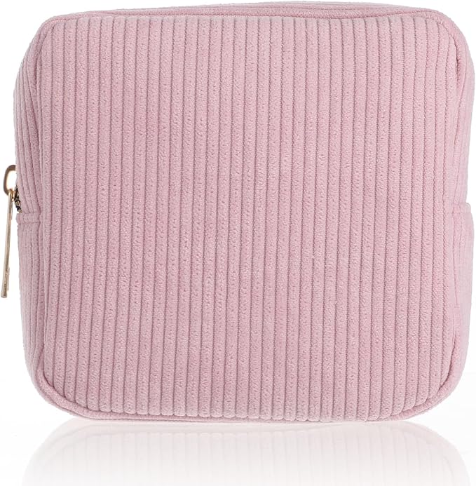 Period Bag for Teen Girls (Pink) | Corduroy Sanitary Napkin Storage Bags Portable Sanitary Pad Storage Bag with Slip-in Pockets