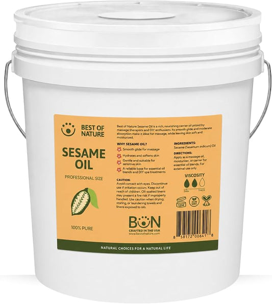 Best of Nature Sesame Body Oil - 5 Gallon Pail (640 oz) - Deep Moisturizing, Detoxifying, Unscented - Unisex - Adults