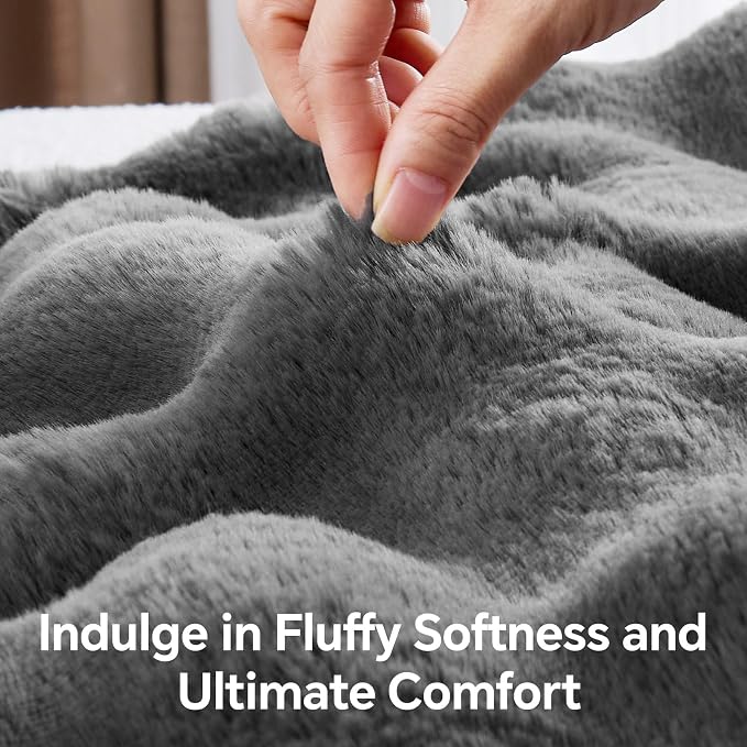 BEDELITE Faux Fur Throw Bubble Blanket for Couch, 50" x 60", Dark Grey | 870GSM Soft Cozy Plush Blanket for Sofa & Bed Living Room Decor, Warm Fuzzy Faux Rabbit Fur for Women Gift, All Season Use