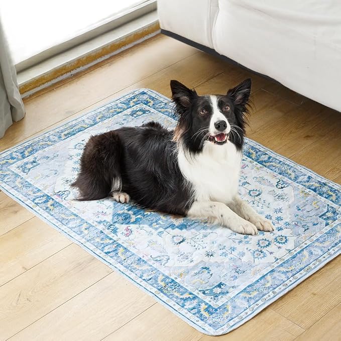 Washable Pee Pads for Dogs, 2 Pack Reusable Puppy Training Pads 48"x32" Super Absorbent Waterproof Dog Training Pads, Non-Slip Potty Pads, Whelping Pads Litter Mat Blue Medallion
