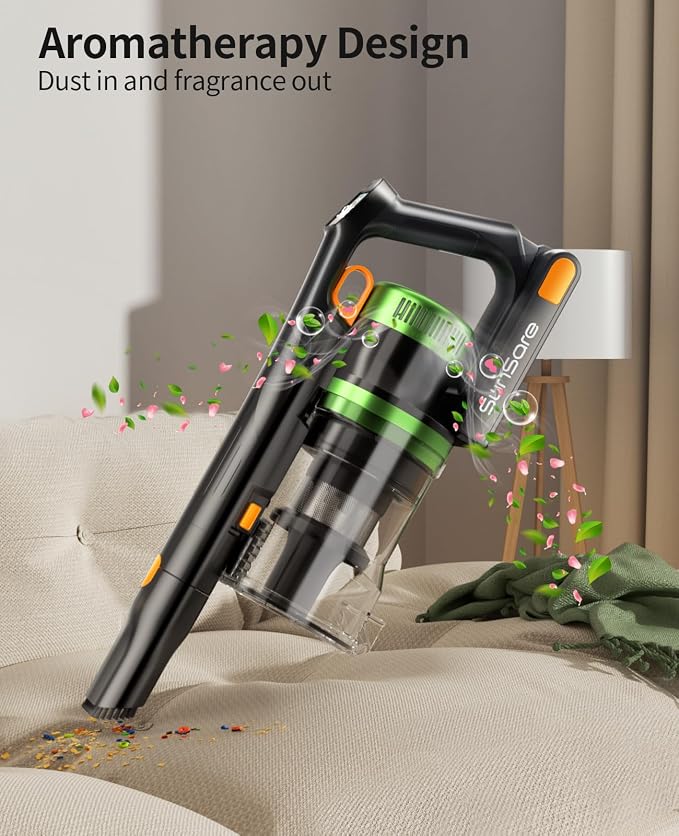 SunSare Cordless Vacuum Cleaner, 50KPa 600W 65Mins Stick Vacuum with 1 M Hose, Green Headlights, Aromatherapy, V-Anti-Tangle Rollor, 1.8L Dust Cup, Vacuum Cleaner for Pet Hair Carpets Floors, Green