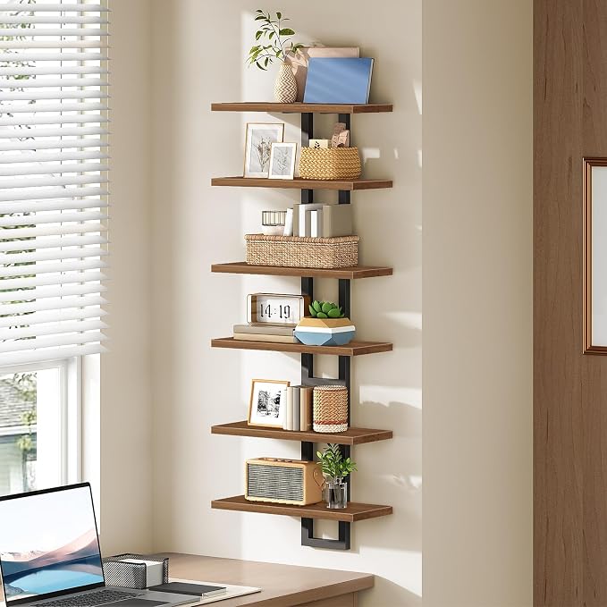HOOBRO Floating Shelves, 15 Inch Wall Shelf Set of 3, Wall Mounted Storage Shelves 2-Tier, Hanging Bathroom Shelves, for Living Room, Bedroom, Bathroom, Kitchen, Walnut and Black BH32BJP301