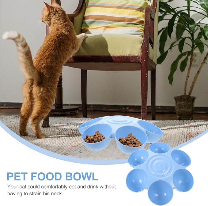 Ipetboom Puppy Litter Bowl Cat Bowls Dog Food Water Bowls Flower Shaped 6 Bowls Pet Feeding Dish Multiple Cat Feeder Dog Treats Dispenser for Puppy Kitten Blue Feeding Station