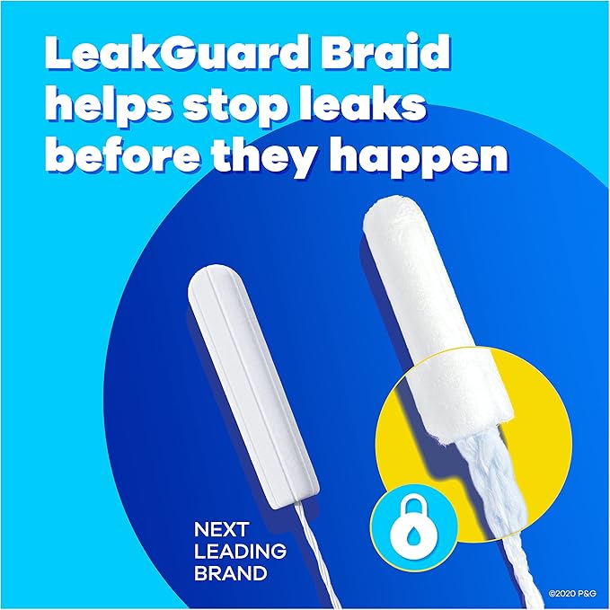 Tampax Pearl Tampons for Women, with LeakGuard Braid, Super Absorbency, Unscented, 50 Count (Pack of 3)