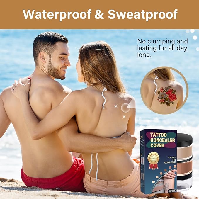 Tattoo Cover Up Makeup Waterproof - 2 Natural Shades for Body Art, Scars & Skin Imperfections, Scars & Skin Imperfections
