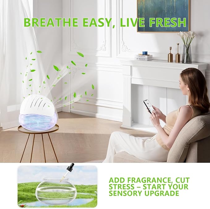 Water Air Purifiers for Home, Air Washer Aroma Diffuser, Air Filter Washer Humidifier, Essential Oils Aroma Fresher with LED Night Light for Office, Bedroom,Small Air Cleaner for Smoke and Pets