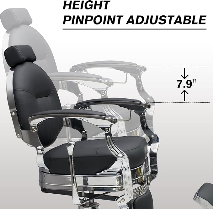 MYS Barber Chair,Hydraulic Salon Chair for Barbershop,spa & Tattoo,Vintage Design, Professional Hairdressing with 360° Rotation, 160°Reclining,Adjustable headrest, 550lbs Capacity, (Sliver)