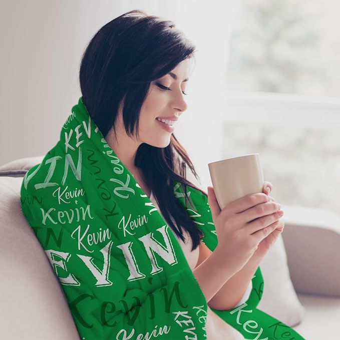 Personalized Green Theme Custom Soft Flannel Fleece Throw Blanket with Name for Men, Women, Kids - Customized Name Gifts for Special Occasions