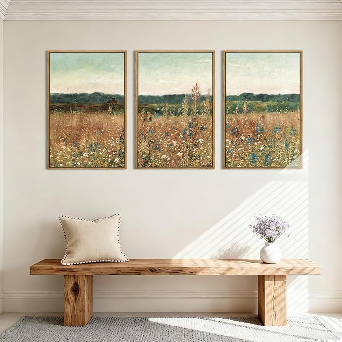 BINCUE Large Wildflower Wall Art Set Vintage Canvas Wall Decor Nature Wilderness Farmhouse Art Print for Living Room Bedroom Office 24x36 Inches