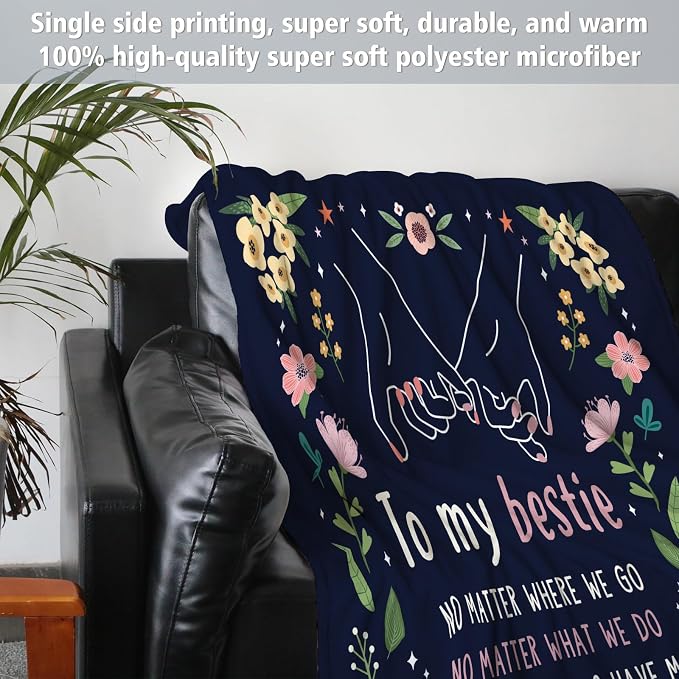 Best Friend Birthday Gifts for Women, Bestie Blanket Blue, 80" x 60" | Friendship Gifts for Women, Best Friend Blanket Gift, to My Bestie Flannel Throw Blanket for Christmas