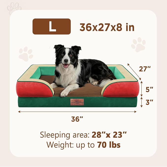 Comfort Expression Orthopedic Dog Beds for Large Sized Dog with Bolster | Waterproof Dog Couch Bed with Washable Cover & Non-Slip Bottom, Supportive Egg Crate Foam Large Pet Bed, 36x27 Inch
