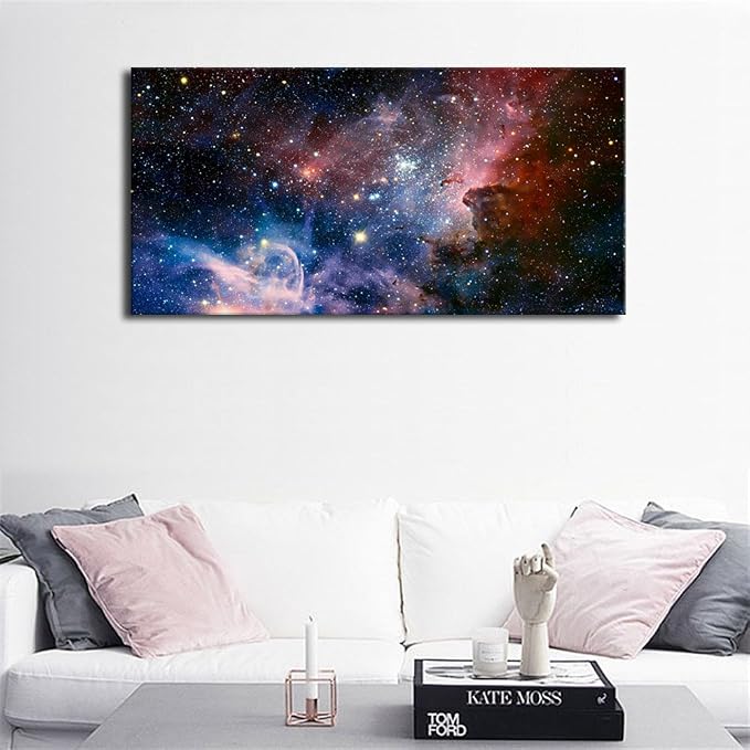 arteWOODS Canvas Wall Art Galaxy Nebula Starry Cosmic Painting Pictures Panoramic Canvas Arotwork Universe Stars Outer Space Wall Art for Home Office Decoration Framed Ready to Hang 20" x 40"