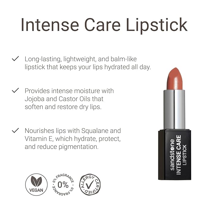 Sandstone Scandinavia Intense Care Lipstick - a hypoallergenic, gluten free, caring formula, with active and moisturizing ingredients. (40 Coral Beach, 3,5 g)