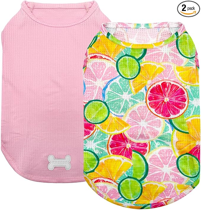 KYEESE 2Pack Dog Shirt, Lightweight Sun Protection Dog T Shirts for Small Dogs Girl, Breathable Mesh Tank Top Sleeveless Pet Reflective Vest, Soft Summer Dogs Clothes, Lemon+Pink, L