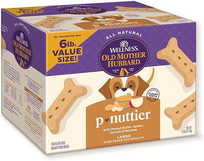 Wellness Old Mother Hubbard Classic P-Nuttier Dog Biscuits, Natural Training Treats, Peanut Butter Flavor, Large Size, 6 lb Box