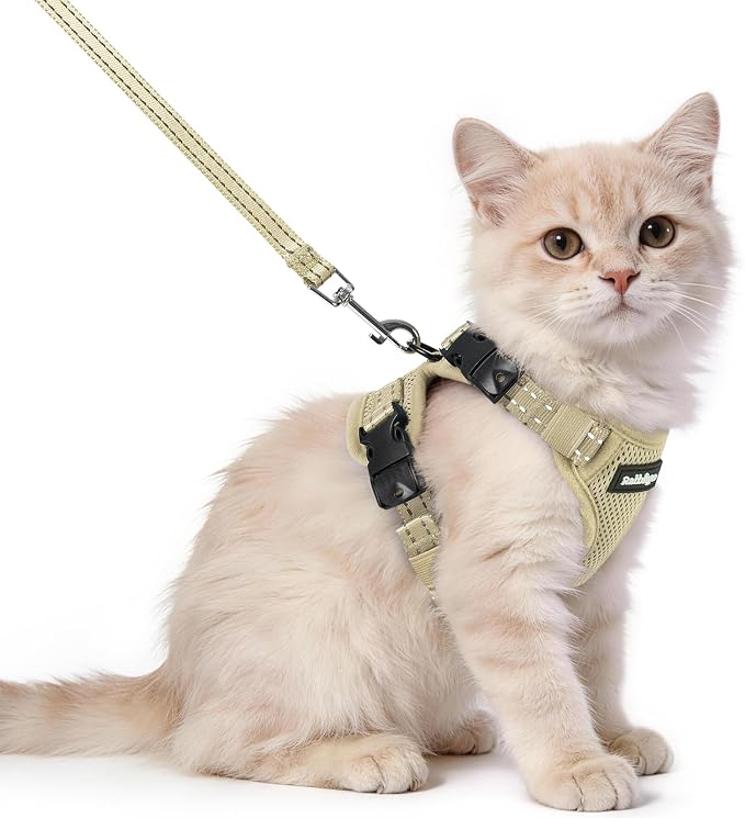 rabbitgoo Cat Harness and Leash Set, Easy-on with Neck Buckle, Cream Coffee