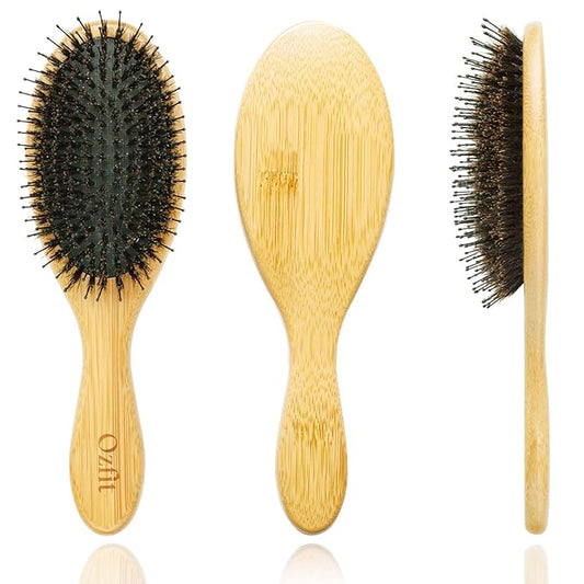 OZFIT Round Hair Brush - Boar & Nylon Bristles for Women, Men & Kids - Smoothing, Massaging & Detangling Wet/Dry Hair - Enhances Shine & Health