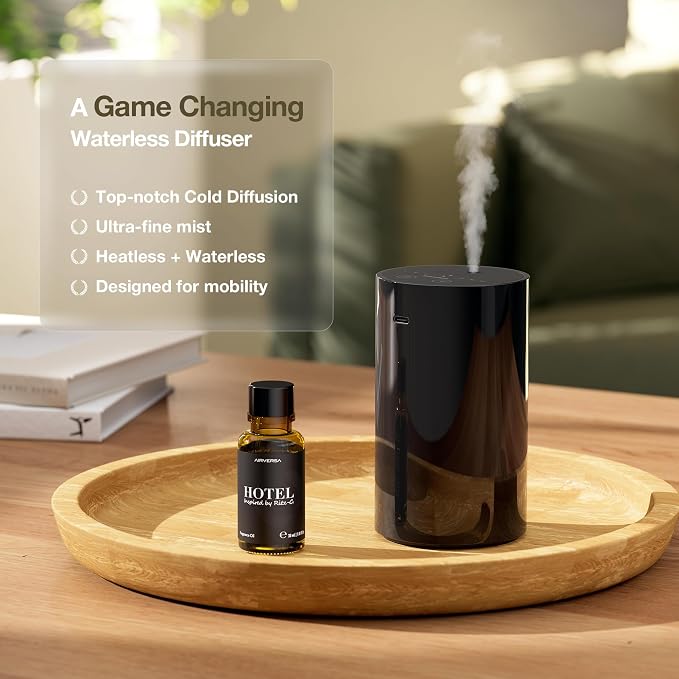 Waterless Essential Oil Diffuser Starter Kit, Battery Operated Diffuser Oil Machine, Portable Aroma Diffuser for Home Car Office, ANZ Black