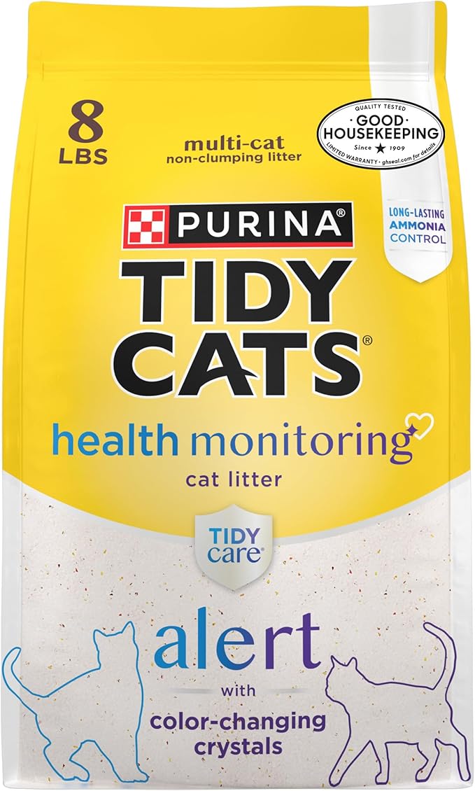 Purina Tidy Cats Care Alert Health Monitoring Litter, 8 lb | Non-clumping color changing crystal litter with long-lasting ammonia odor control