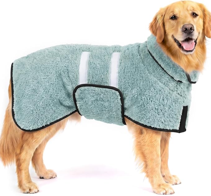 Dog Bathrobe, Super Absorbent for Small to Large Dogs, Light Green XL | Dog Robes with Soft Fleece, Warm & Cozy, Adjustable Fit, and Quick Drying Coat for Baths Swimming and Grooming