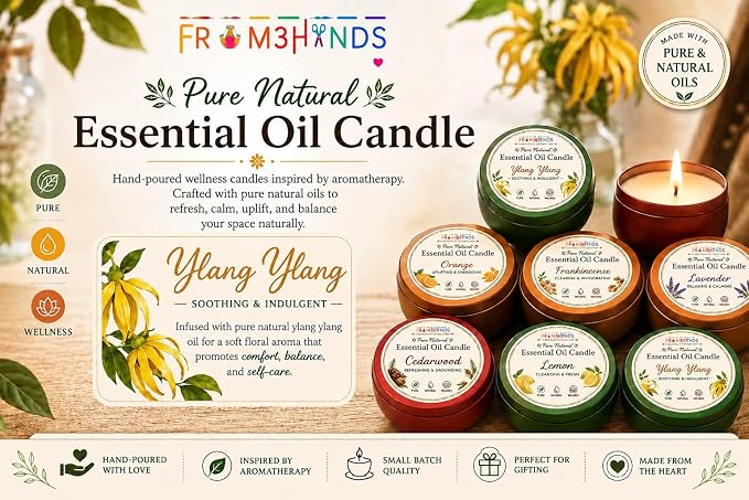 Ylang Ylang Pure Natural Essential Oil Candle | Hand-Poured Small Batch, Aromatherapy Inspired, Soothing Floral Scent, Wellness & Self-Care, Tin Container