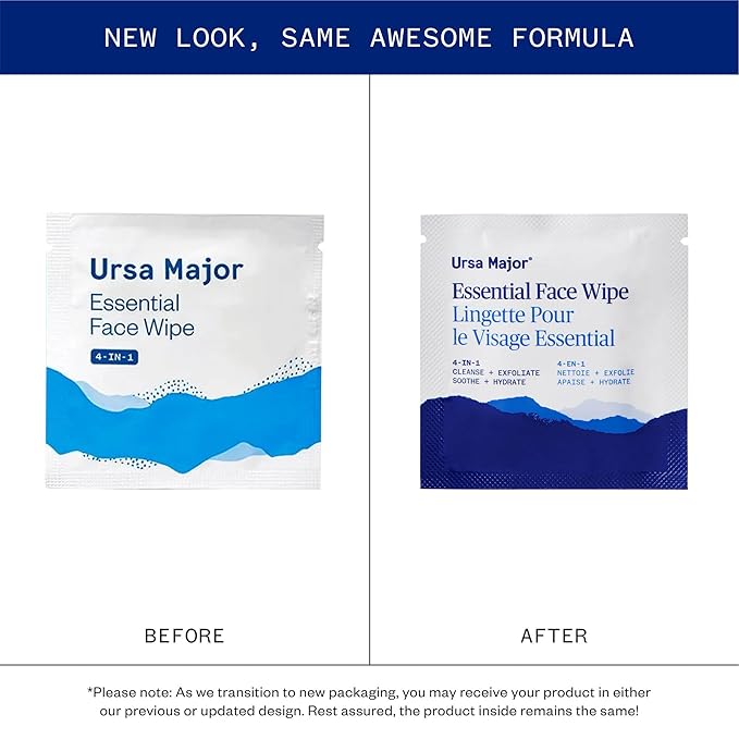 Ursa Major Essential Face Wipes | Natural, Biodegradable, Cruelty-Free | Cleanse, Exfoliate, Soothe and Hydrate | Individually Wrapped | 40 count (Pack of 2)