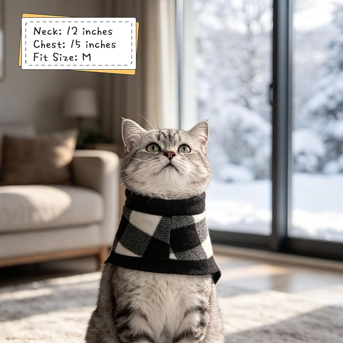 Cat Sweater Warm Fleece Pet Clothes for Cats Only | Soft Cat Vest Puppy Hoodie Coat, Fall Cold Winter Sweatshirt Pullover Clothing also for Small Dogs, Checkered M