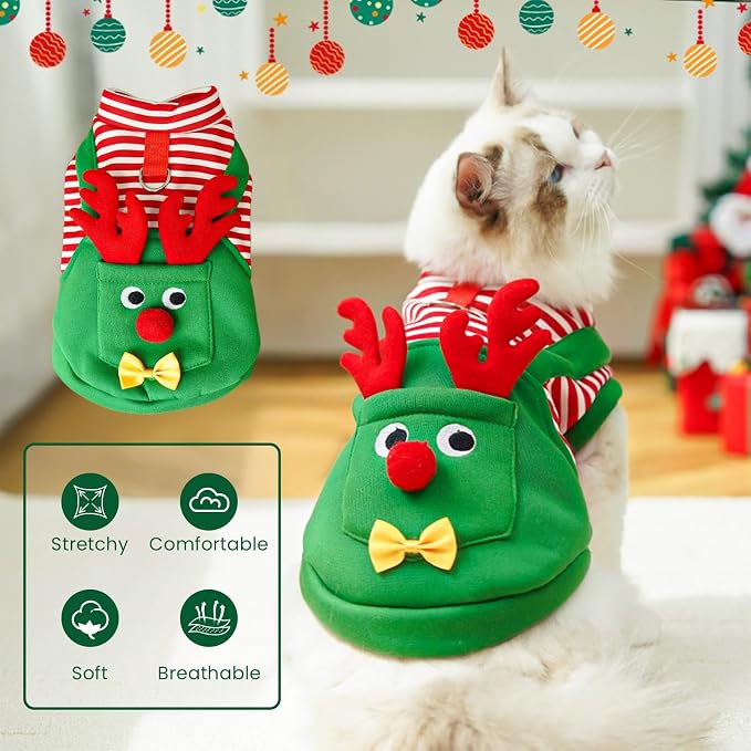 Dog Christmas Costume Outfit, Cute Reindeer Costume for Small Medium Dogs Cats, Funny Puppy Cosplay Clothes, Festive Pet Christmas Sweater for Winter Parties & Photo Shoots
