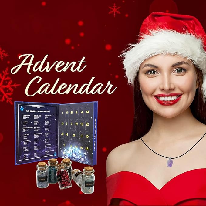 Crystal Advent Calendar 2025 Healing Crystal Natural Gemstone 24 Days Christmas Countdown Calendar for Adult - Natural Crystals Chips Bottles Gift Set for Witch Beginne