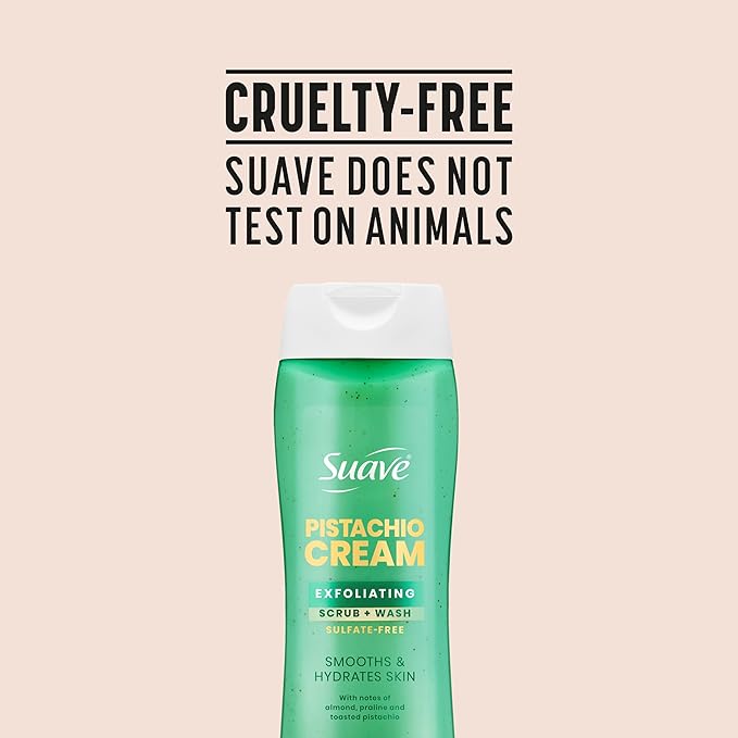 Suave Pistachio Cream Exfoliating Body Wash & Scrub with Glycerin & Vitamin E, Sulfate-Free Hydrating Cleanser for Soft, Smooth Skin, 6 Count, 18 FL OZ