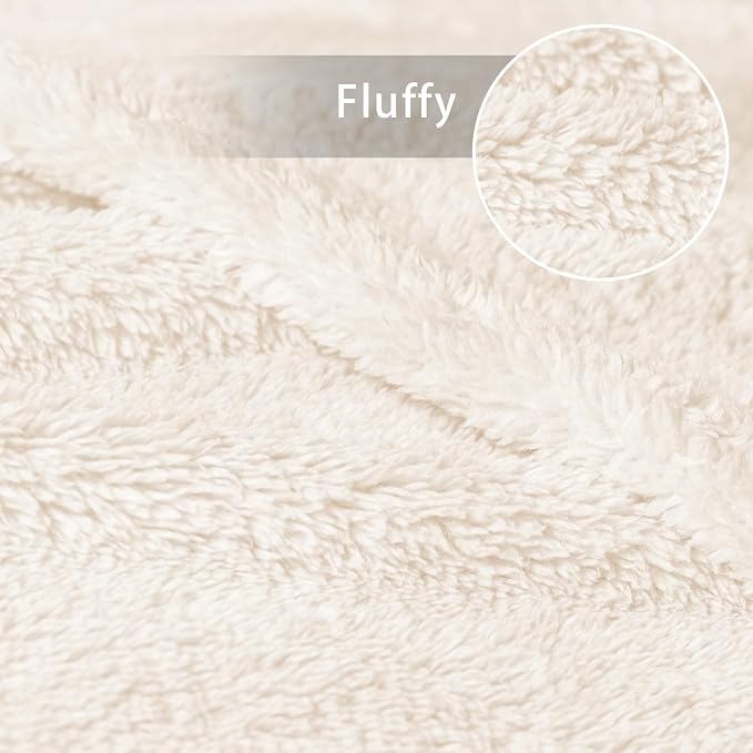 Exclusivo Mezcla Soft Plush Fleece Twin Size Blankets for Bed Living Room | Lightweight Fuzzy Fluffy Large Blanket for All Seasons, Cozy Velvet for Women Men, Machine Washable, 60"x80", Ivory