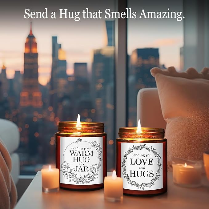 Sending Hug Gifts for Women Men - Warm Hug Candle - Relaxation Get Well Sympathy Gift Anxiety Stress Relief - Gift for Her Bestie Best Friend Coworker - Lavender Eucalyptus Soy Calming Candle